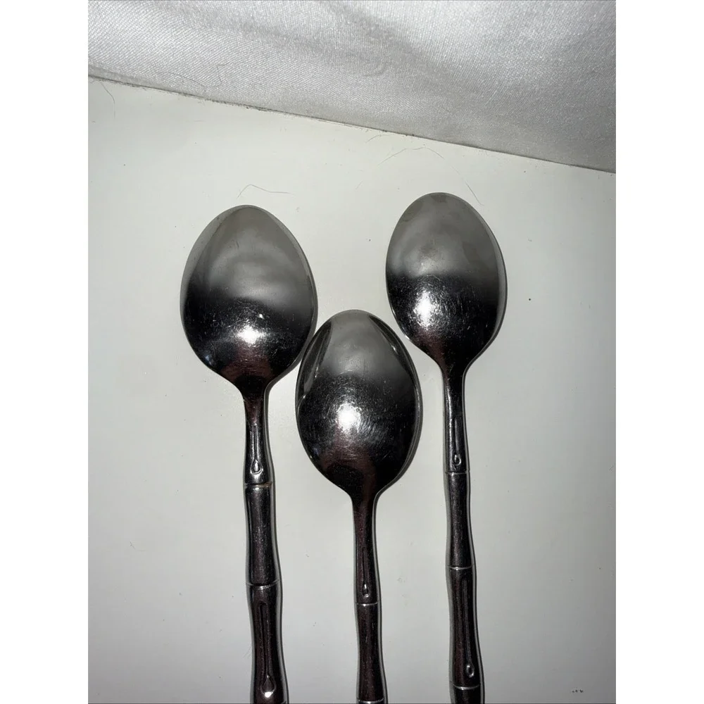 3 Teaspoons Tea Spoons Bamboo Hampton Silversmiths Stainless China 7